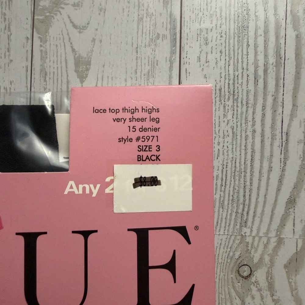 Hue French Lace Thigh High Stockings Black & Beige Shee 15 Denier 5971 PLUS Sz 3 - Picture 4 of 7